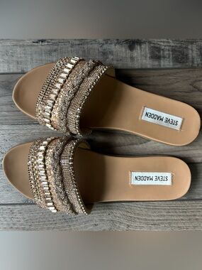 Steve Madden Rose Gold Crystal-Embellished Slide Sandals